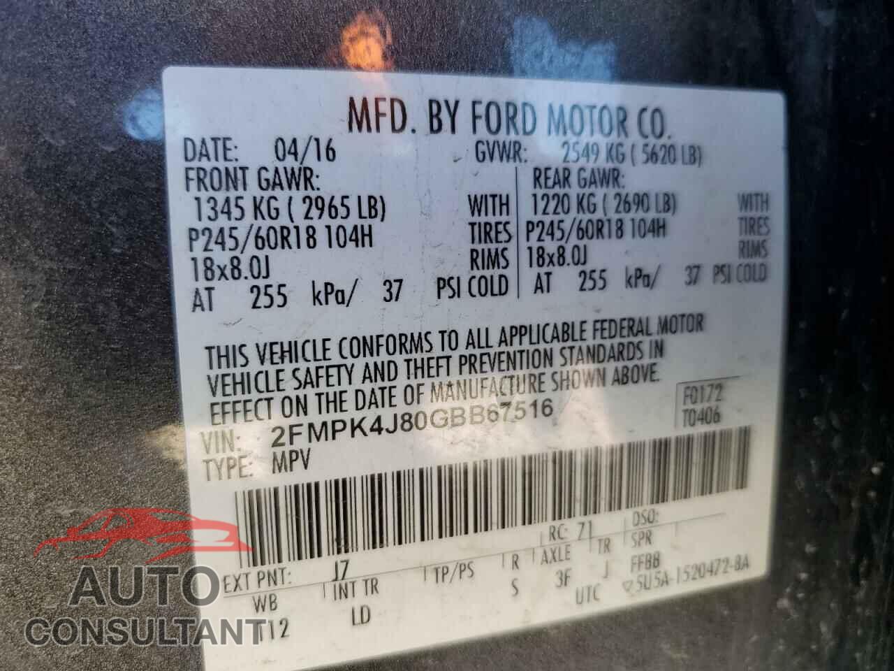 FORD EDGE 2016 - 2FMPK4J80GBB67516