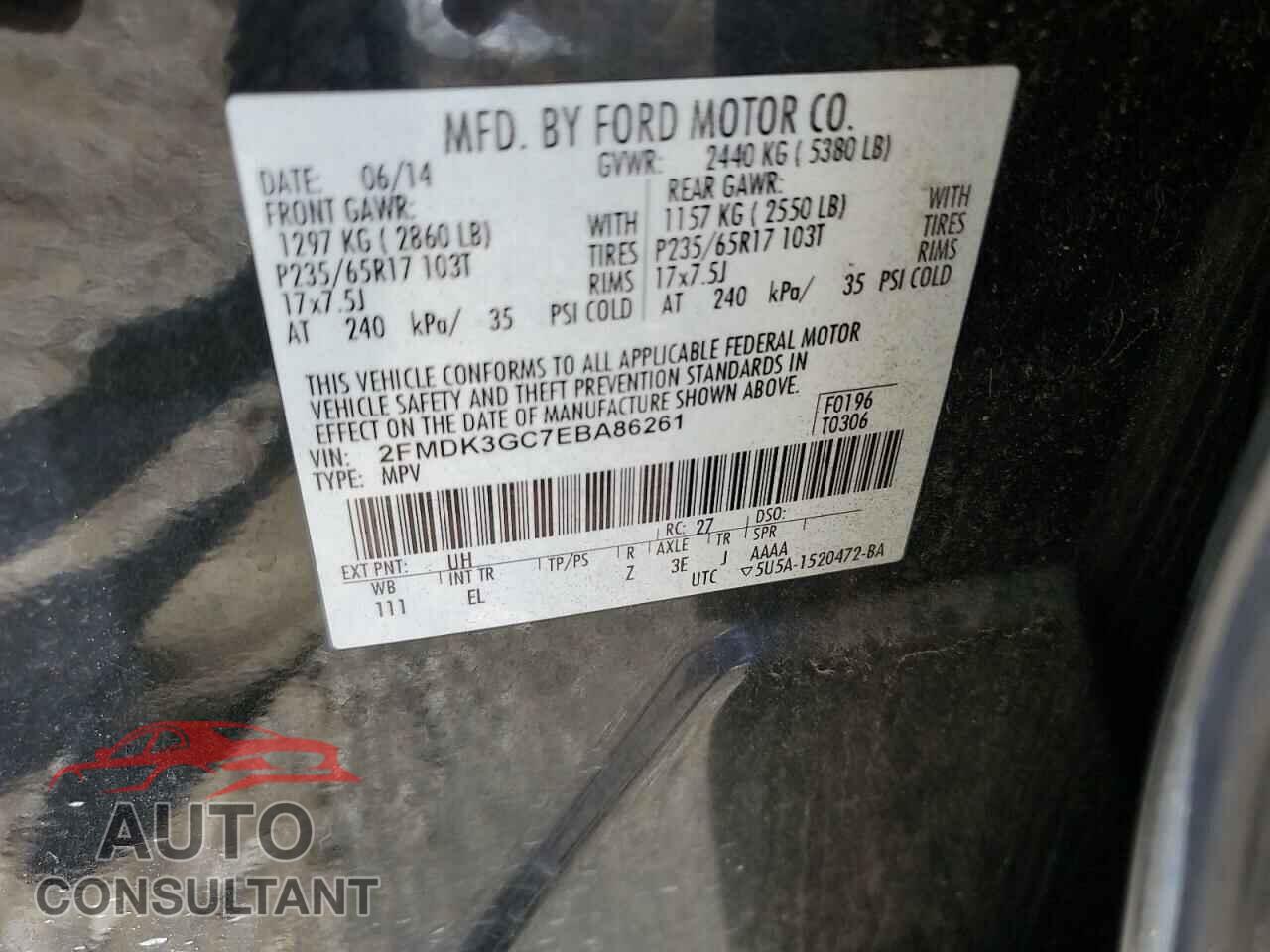 FORD EDGE 2014 - 2FMDK3GC7EBA86261