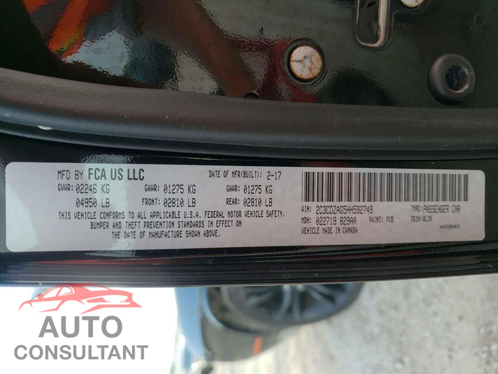 DODGE CHALLENGER 2017 - 2C3CDZAG5HH592749