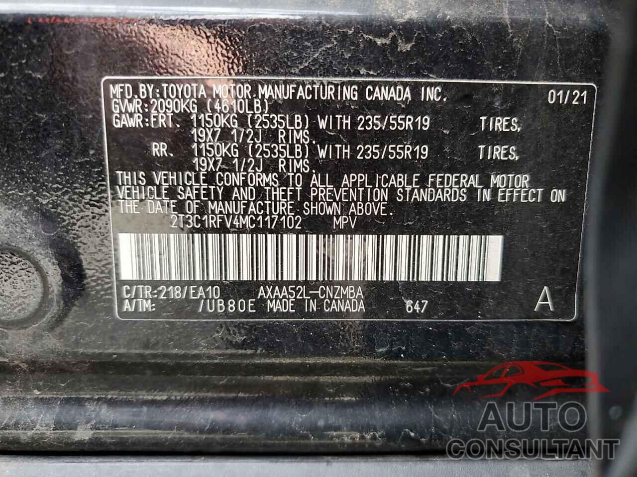 TOYOTA RAV4 2021 - 2T3C1RFV4MC117102