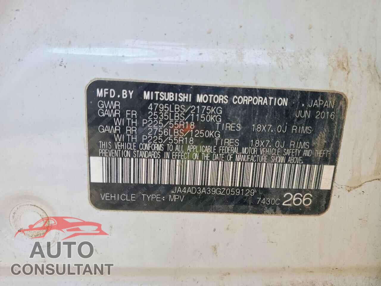 MITSUBISHI OUTLANDER 2016 - JA4AD3A39GZ059129