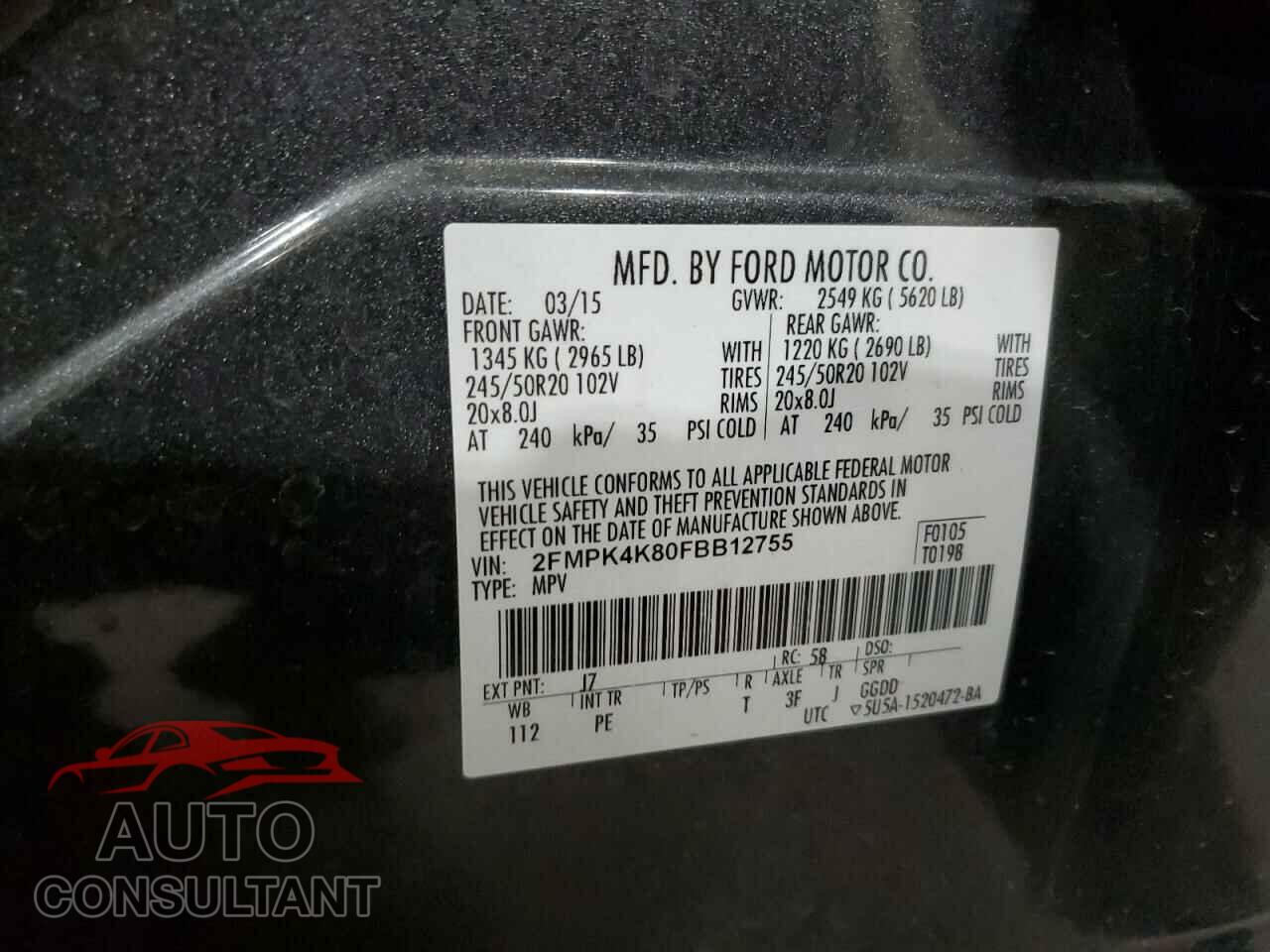 FORD EDGE 2015 - 2FMPK4K80FBB12755