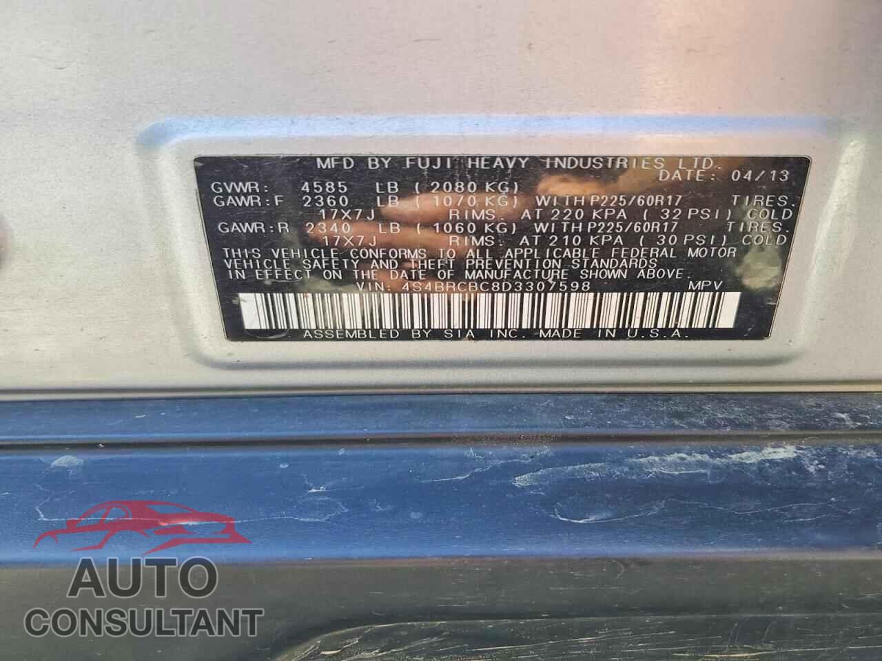 SUBARU OUTBACK 2013 - 4S4BRCBC8D3307598