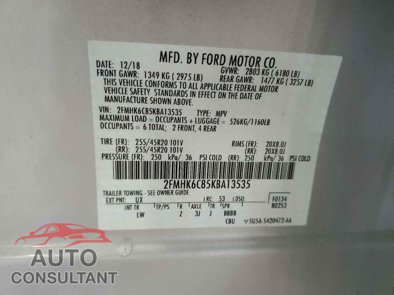 FORD FLEX 2019 - 2FMHK6C85KBA13535