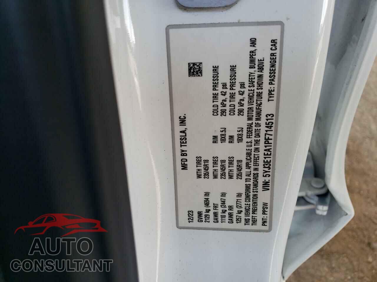 TESLA MODEL 3 2023 - 5YJ3E1EA1PF714513