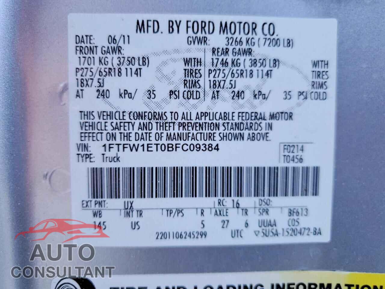 FORD F150 2011 - 1FTFW1ET0BFC09384