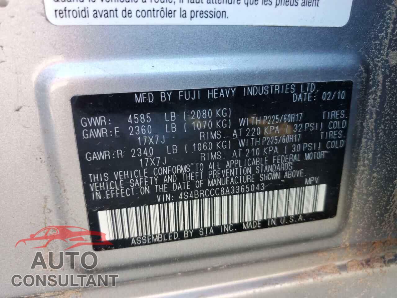 SUBARU OUTBACK 2010 - 4S4BRCCC8A3365043