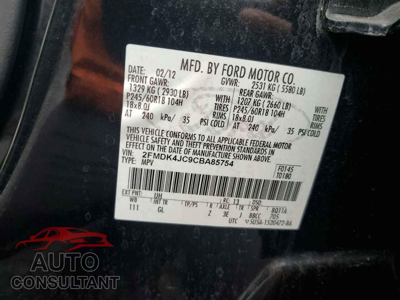 FORD EDGE 2012 - 2FMDK4JC9CBA85754