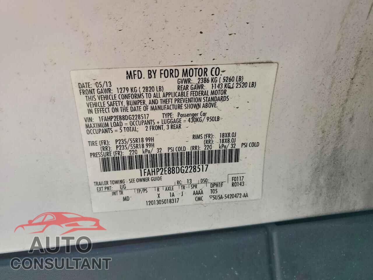 FORD TAURUS 2013 - 1FAHP2E88DG228517