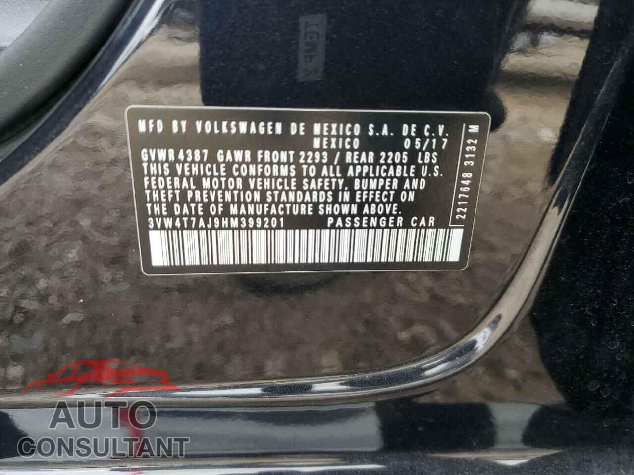 VOLKSWAGEN JETTA 2017 - 3VW4T7AJ9HM399201