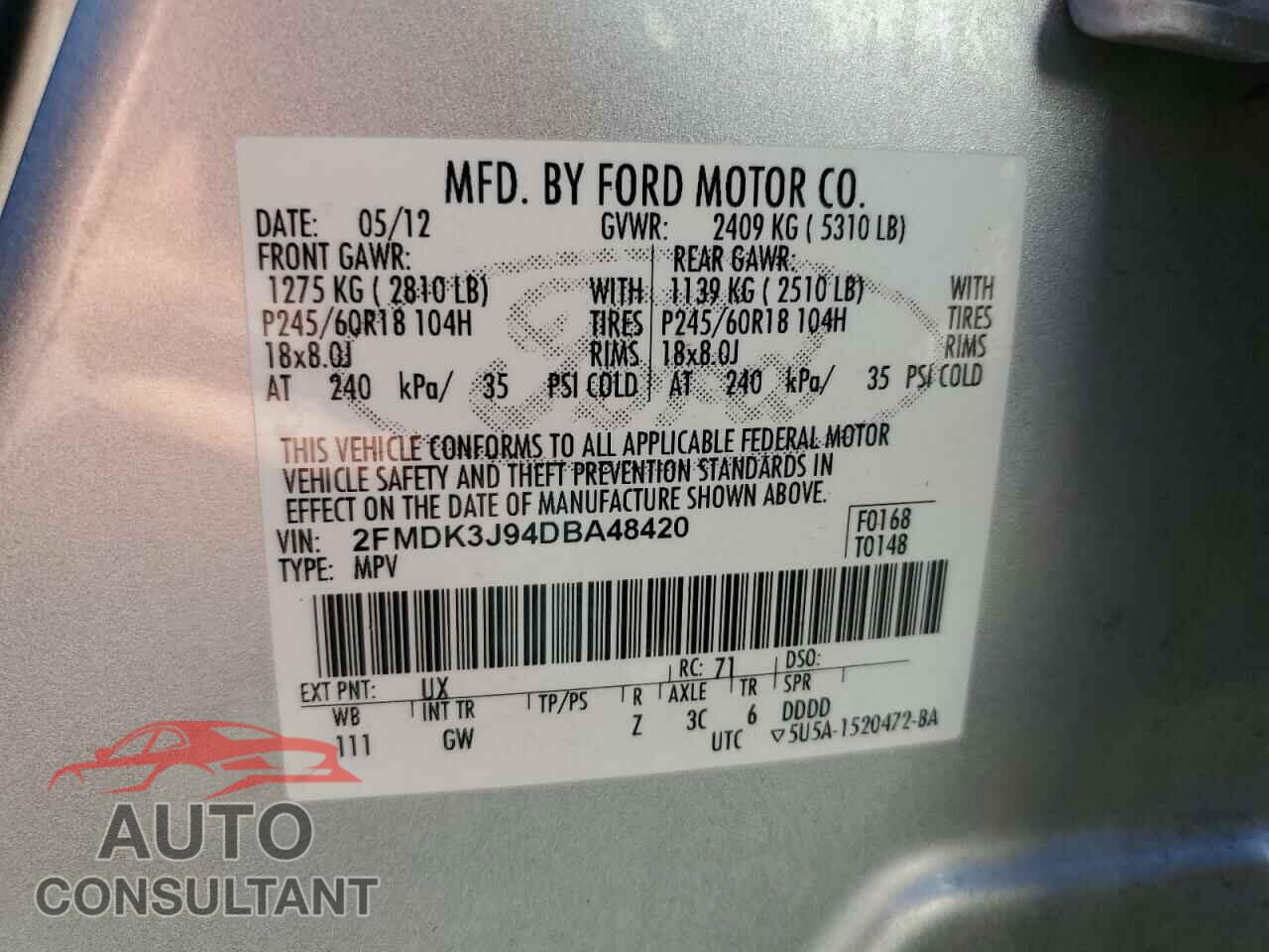 FORD EDGE 2013 - 2FMDK3J94DBA48420