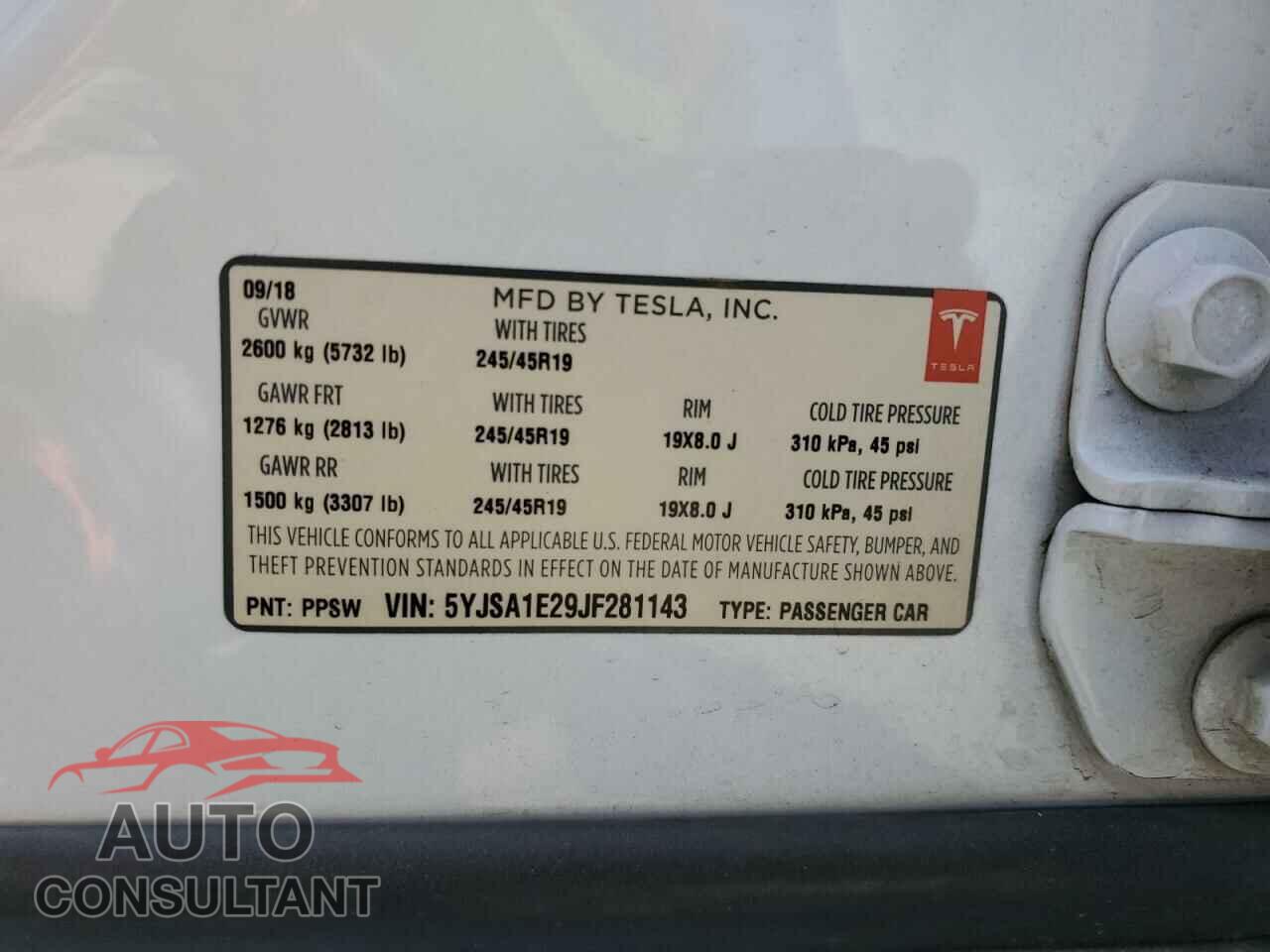 TESLA MODEL S 2018 - 5YJSA1E29JF281143