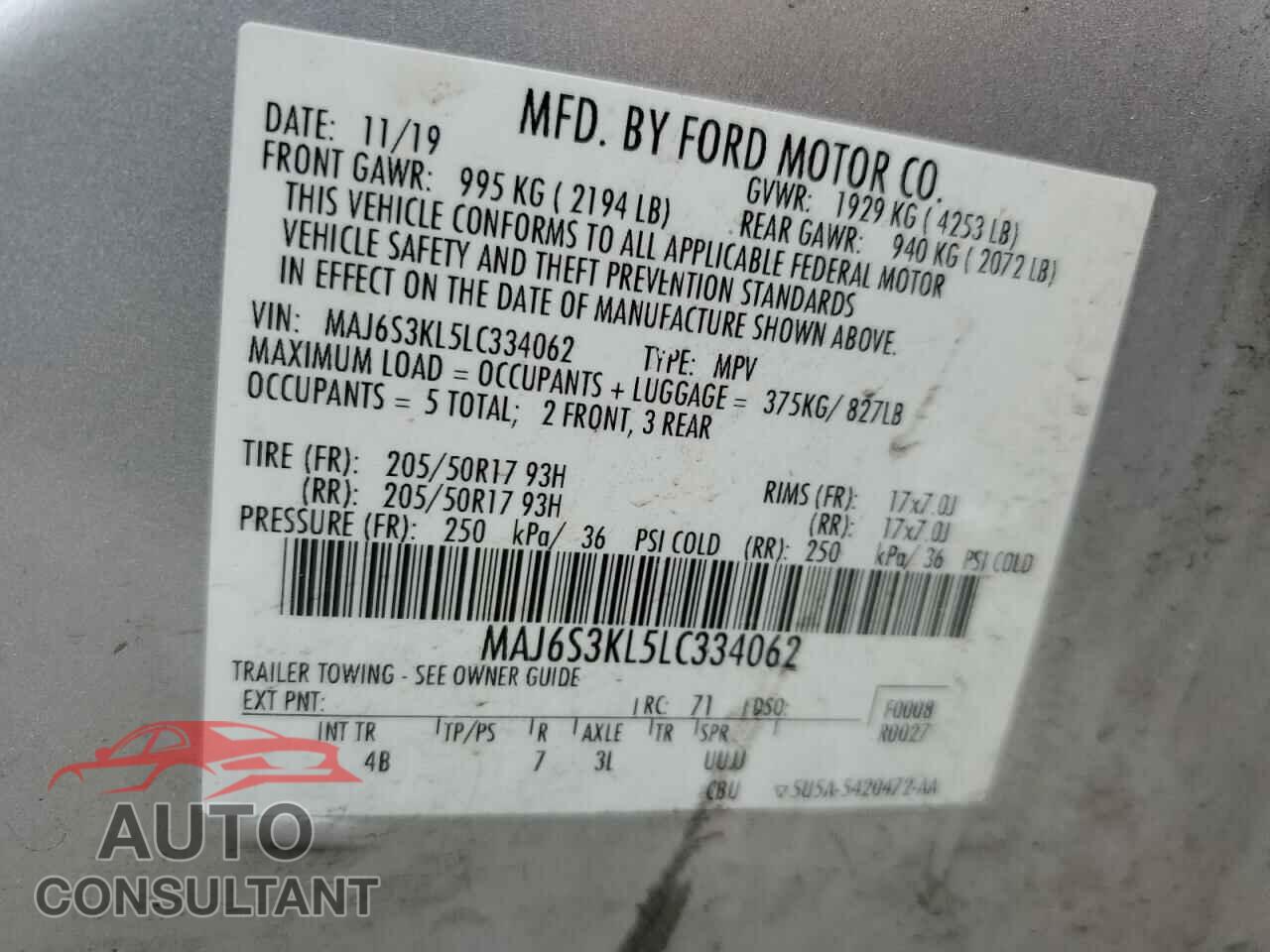 FORD ECOSPORT 2020 - MAJ6S3KL5LC334062