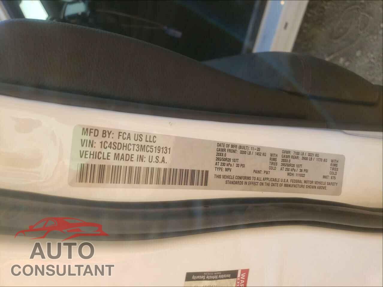 DODGE DURANGO 2021 - 1C4SDHCT3MC519131