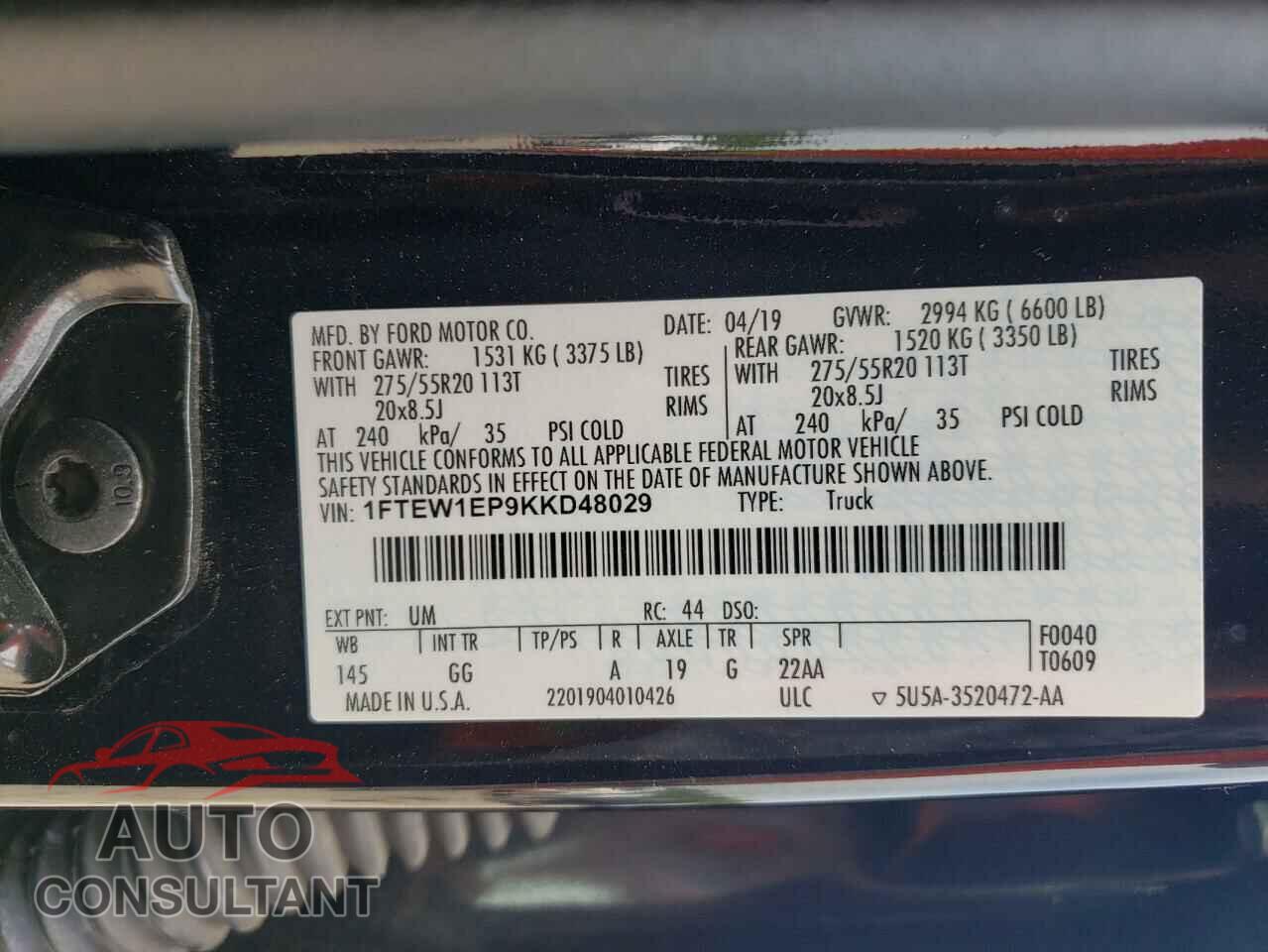 FORD F-150 2019 - 1FTEW1EP9KKD48029