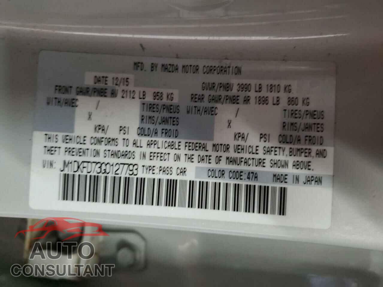 MAZDA CX-3 2016 - JM1DKFD73G0127793