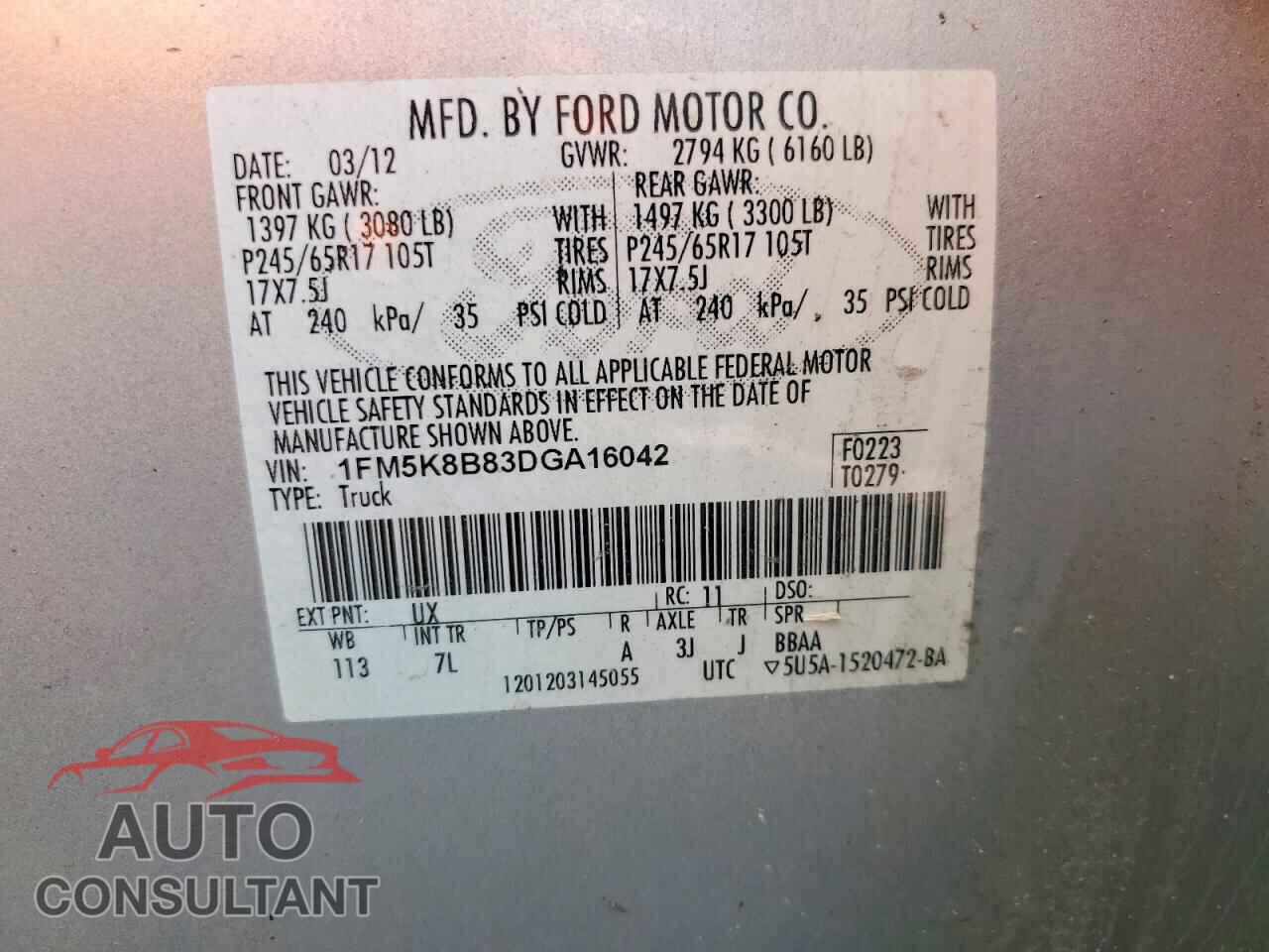 FORD EXPLORER 2013 - 1FM5K8B83DGA16042
