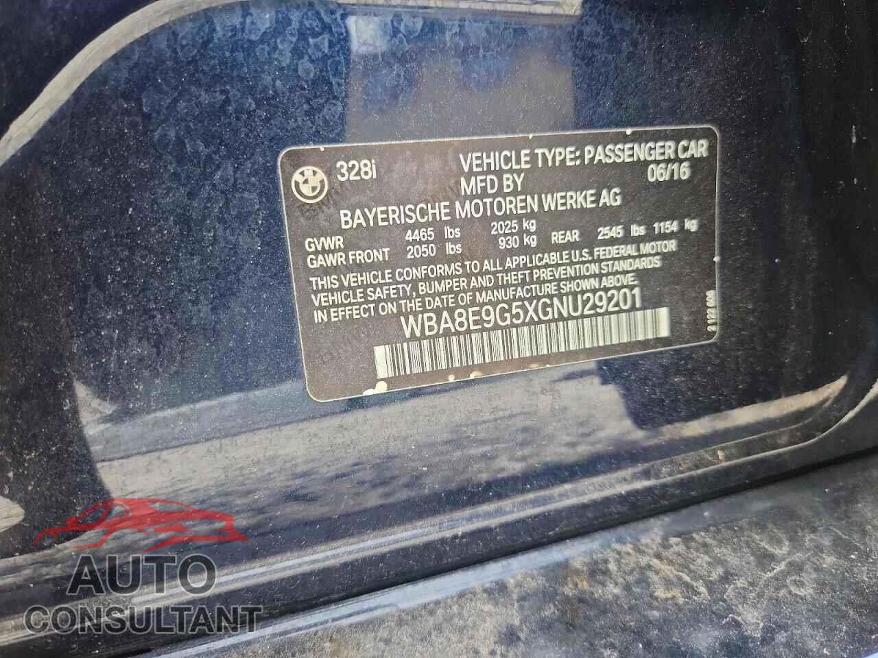 BMW 3 SERIES 2016 - WBA8E9G5XGNU29201