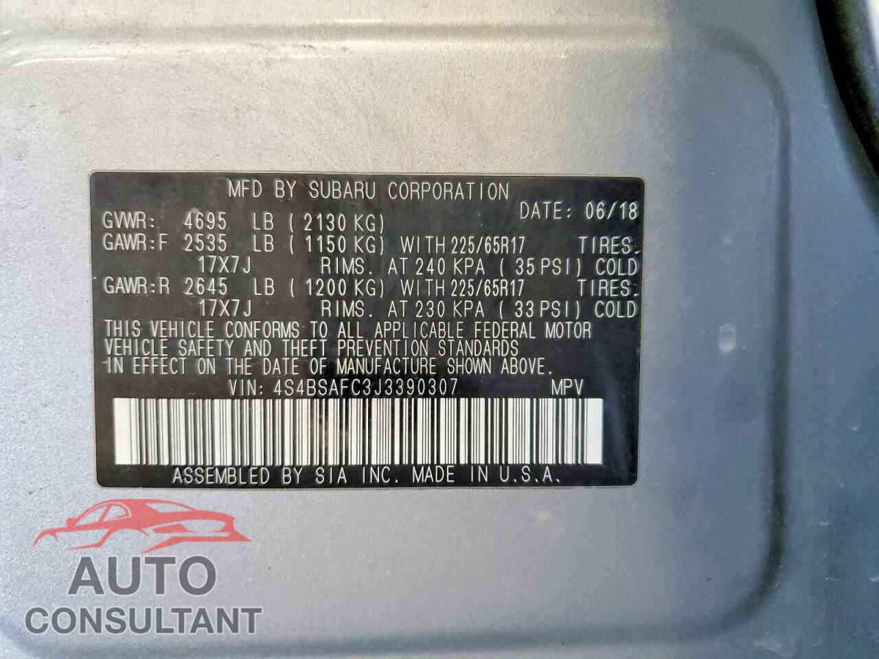 SUBARU OUTBACK 2018 - 4S4BSAFC3J3390307