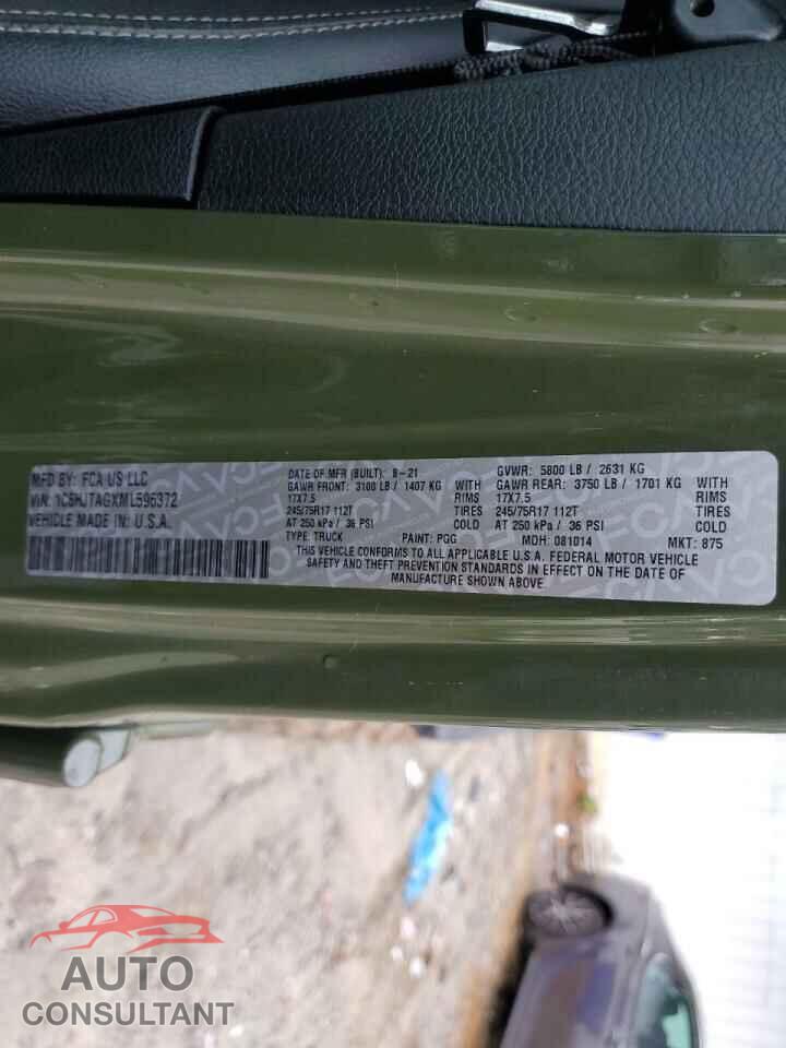 JEEP GLADIATOR 2021 - 1C6HJTAGXML596372