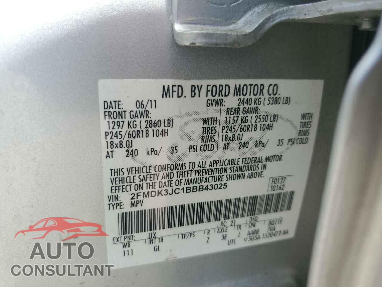 FORD EDGE 2011 - 2FMDK3JC1BBB43025