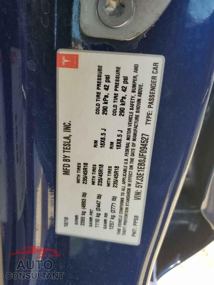 TESLA MODEL 3 2018 - 5YJ3E1EB0JF094527