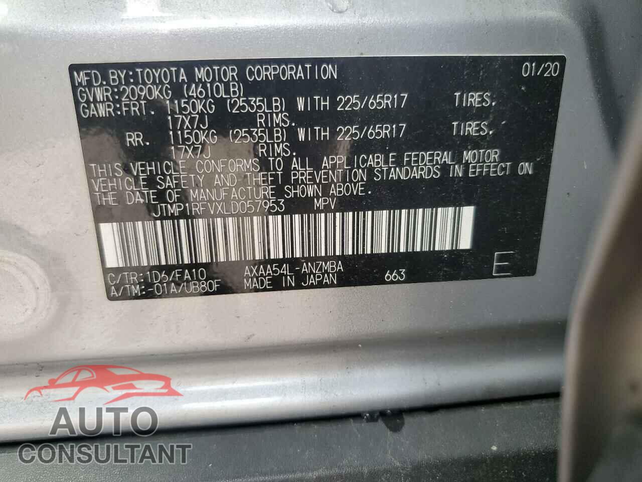TOYOTA RAV4 2020 - JTMP1RFVXLD057953