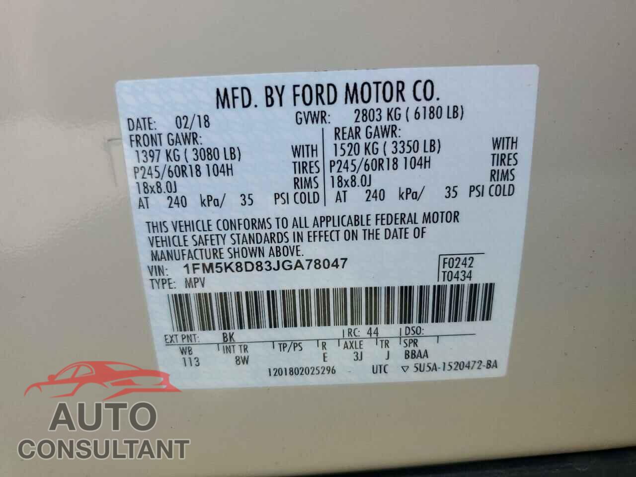 FORD EXPLORER 2018 - 1FM5K8D83JGA78047