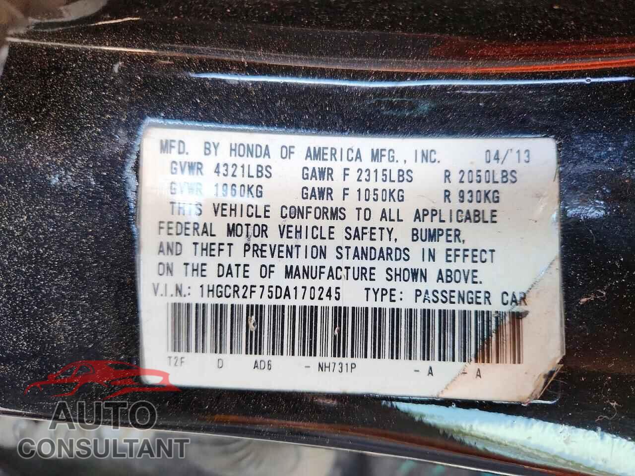 HONDA ACCORD 2013 - 1HGCR2F75DA170245