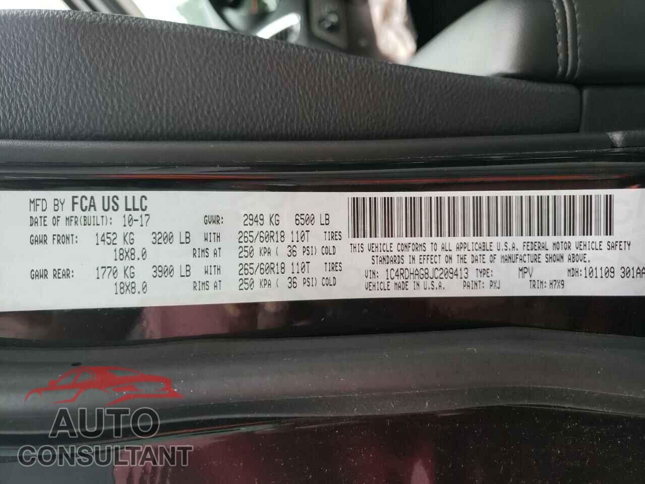 DODGE DURANGO 2018 - 1C4RDHAG8JC209413
