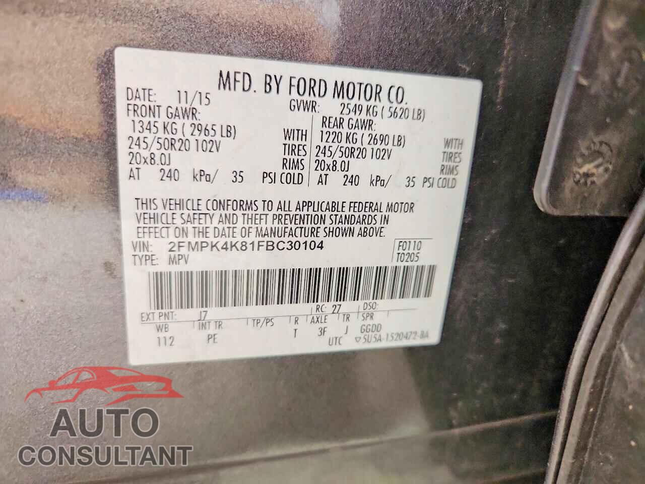 FORD EDGE 2015 - 2FMPK4K81FBC30104