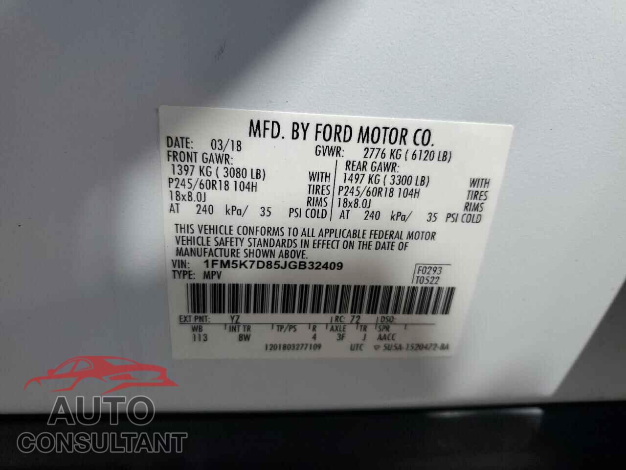 FORD EXPLORER 2018 - 1FM5K7D85JGB32409