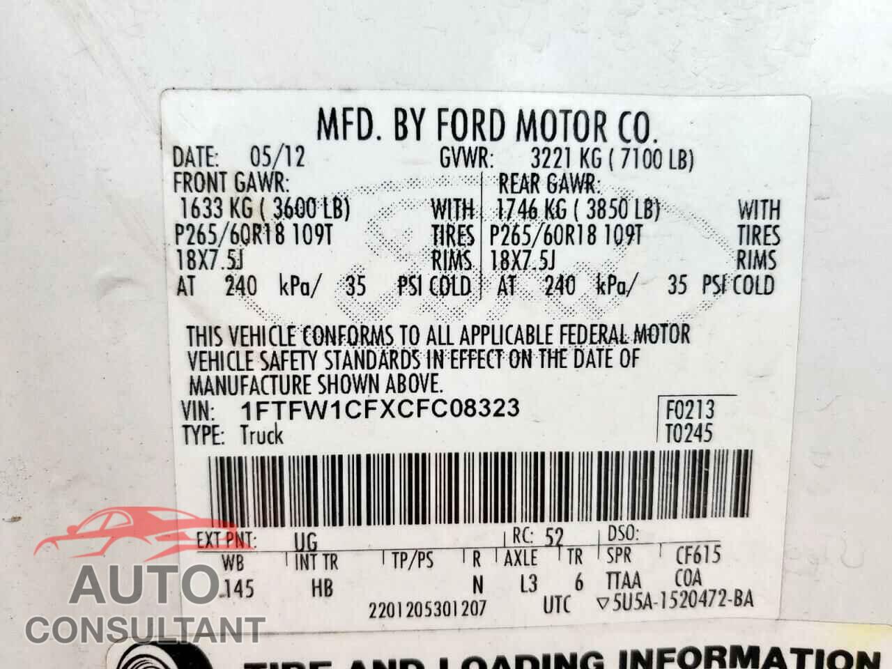 FORD F-150 2012 - 1FTFW1CFXCFC08323