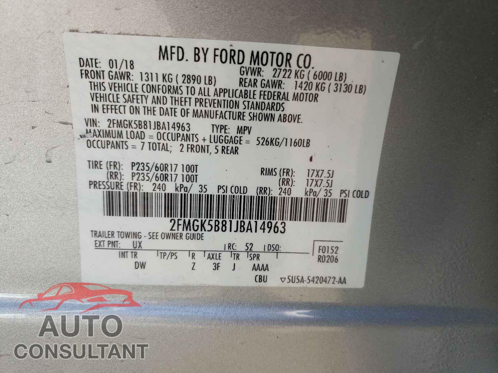 FORD FLEX 2018 - 2FMGK5B81JBA14963