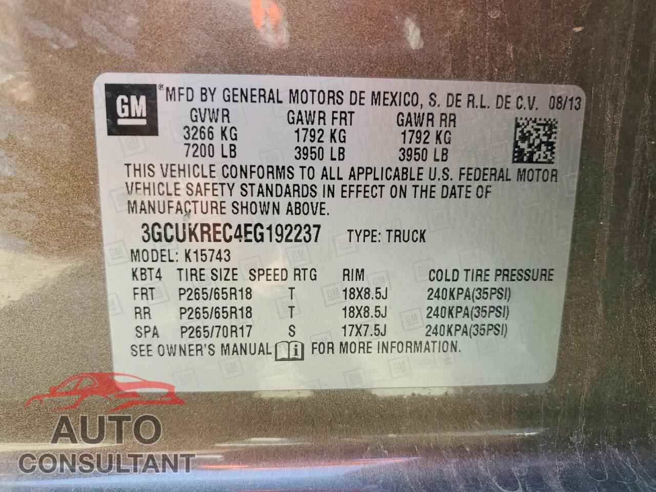 CHEVROLET SILVERADO 2014 - 3GCUKREC4EG192237