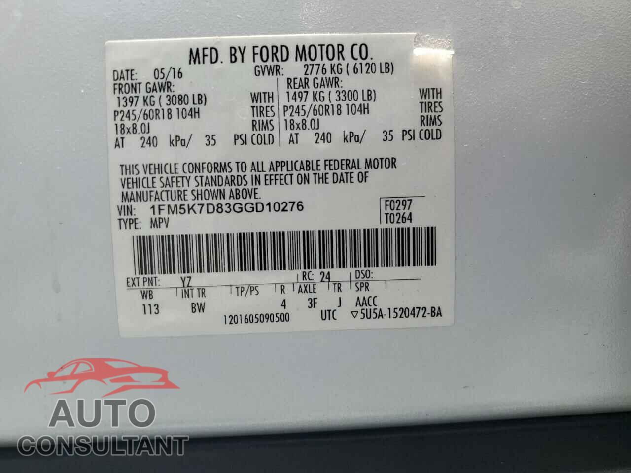 FORD EXPLORER 2016 - 1FM5K7D83GGD10276