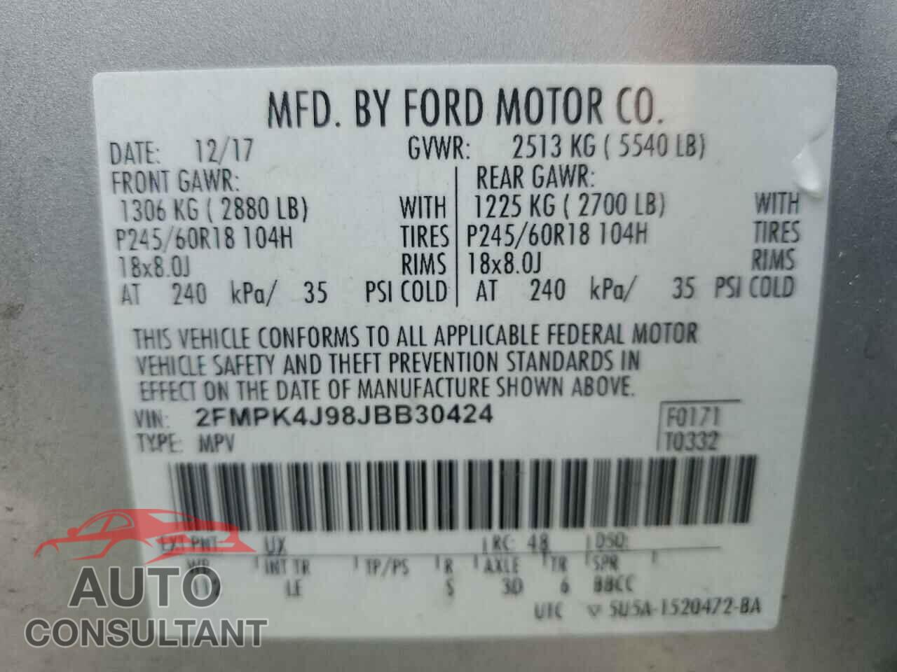 FORD EDGE 2018 - 2FMPK4J98JBB30424