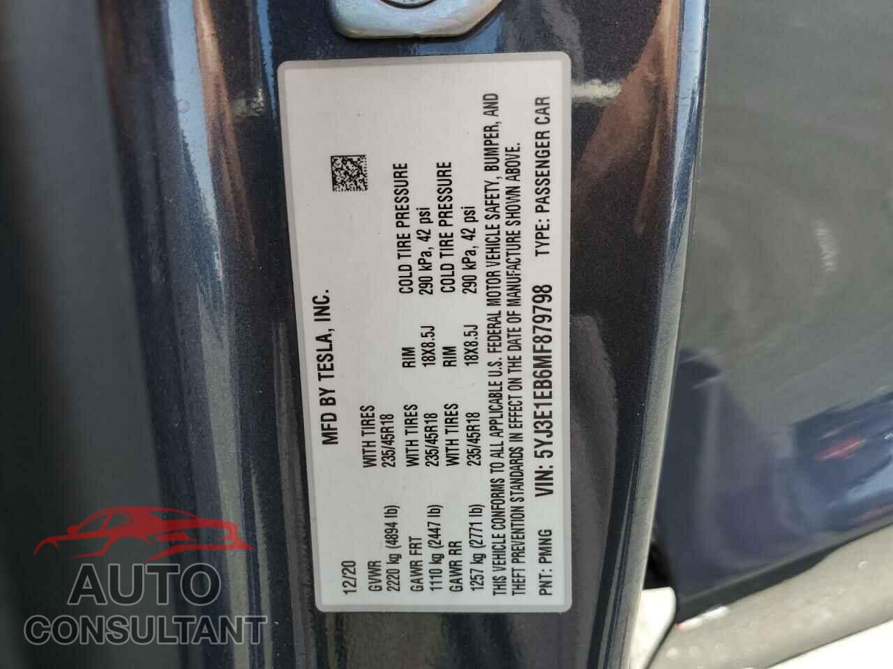 TESLA MODEL 3 2021 - 5YJ3E1EB6MF879798
