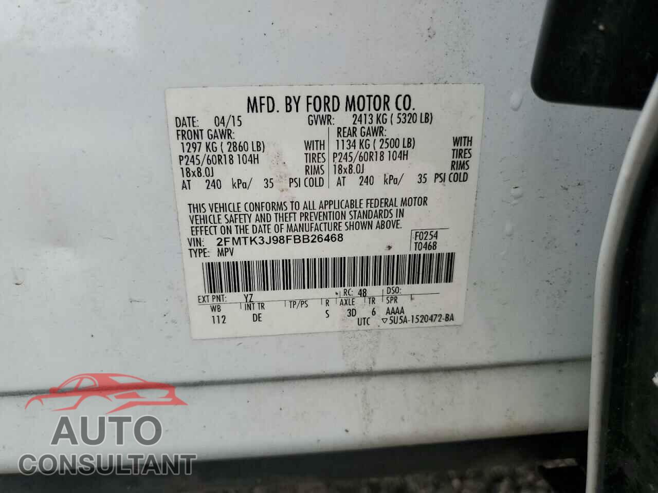 FORD EDGE 2015 - 2FMTK3J98FBB26468
