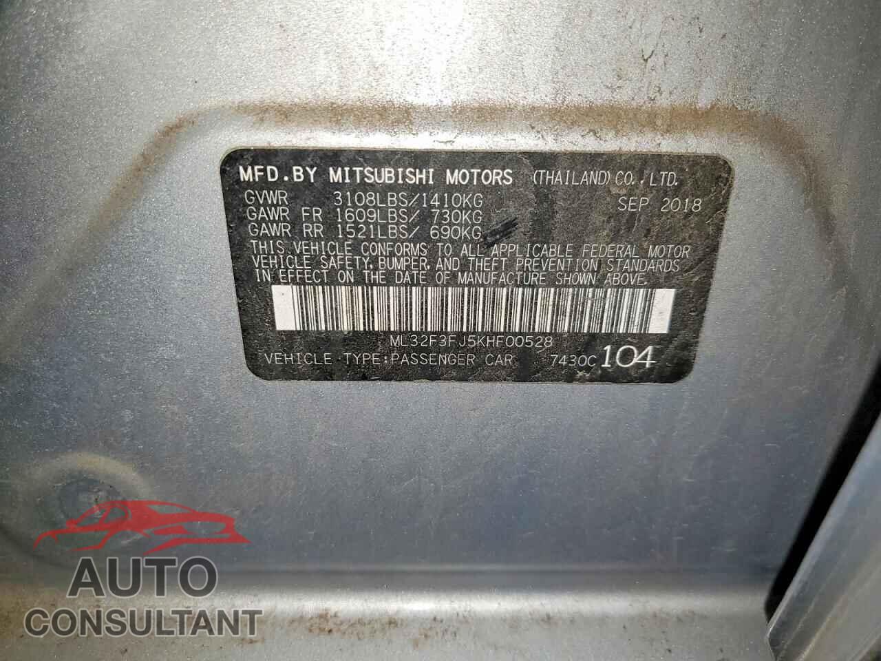 MITSUBISHI MIRAGE 2019 - ML32F3FJ5KHF00528