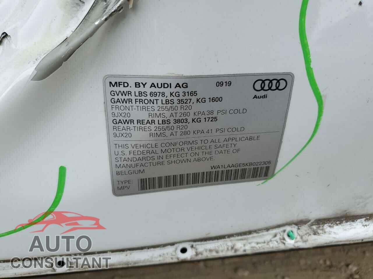 AUDI E-TRON 2019 - WA1LAAGE5KB022305