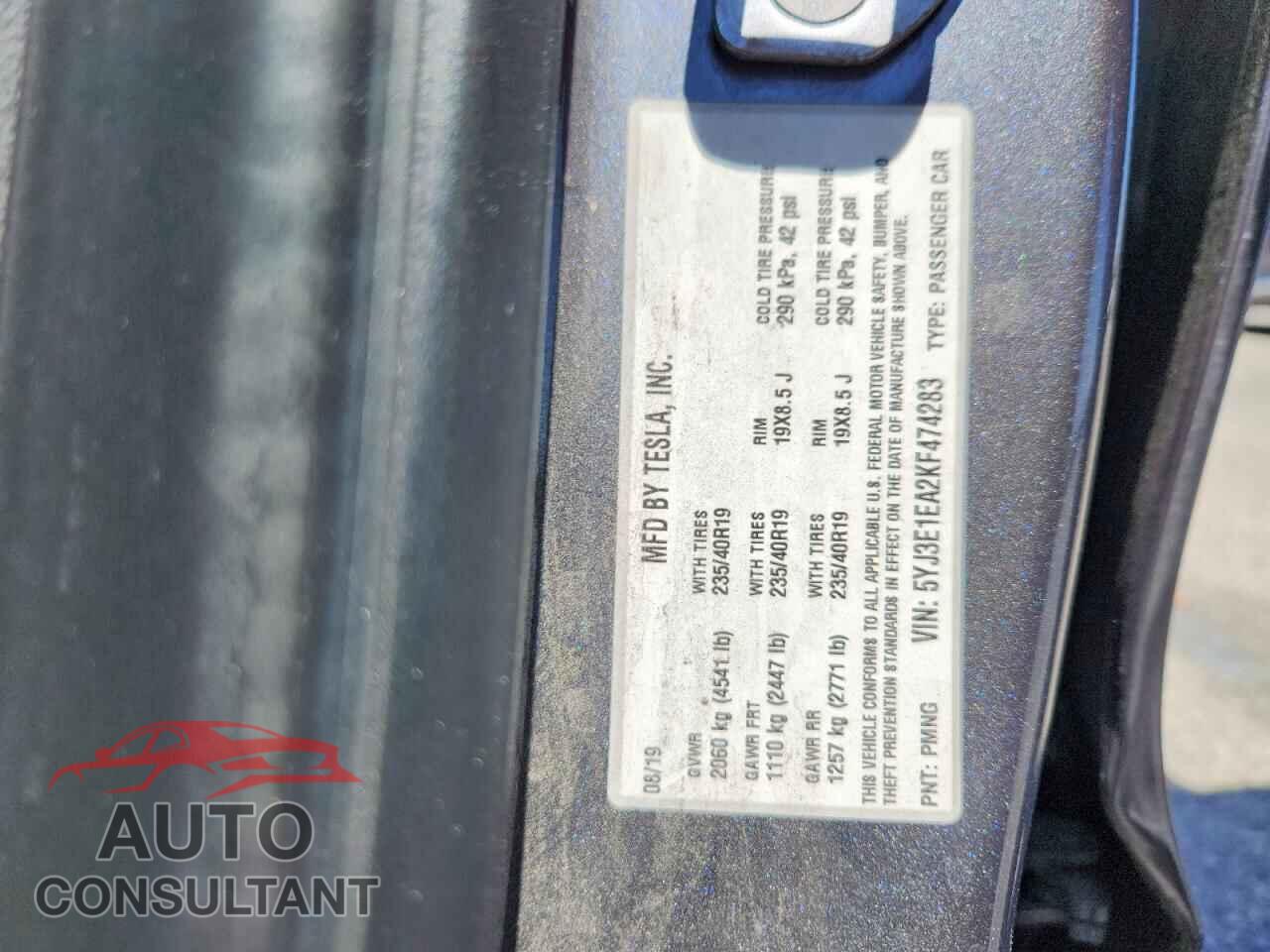 TESLA MODEL 3 2019 - 5YJ3E1EA2KF474283