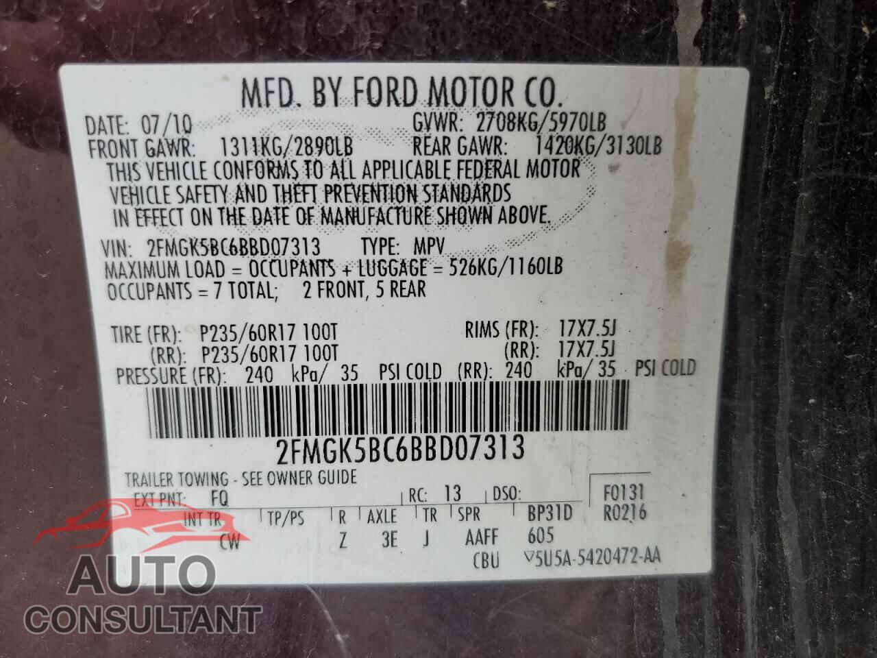 FORD FLEX 2011 - 2FMGK5BC6BBD07313