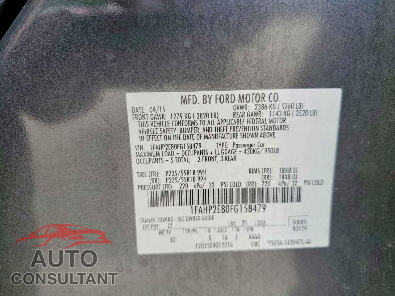 FORD TAURUS 2015 - 1FAHP2E80FG158479