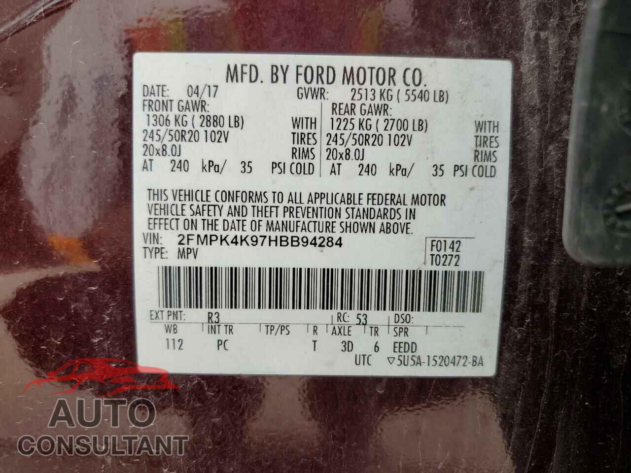FORD EDGE 2017 - 2FMPK4K97HBB94284