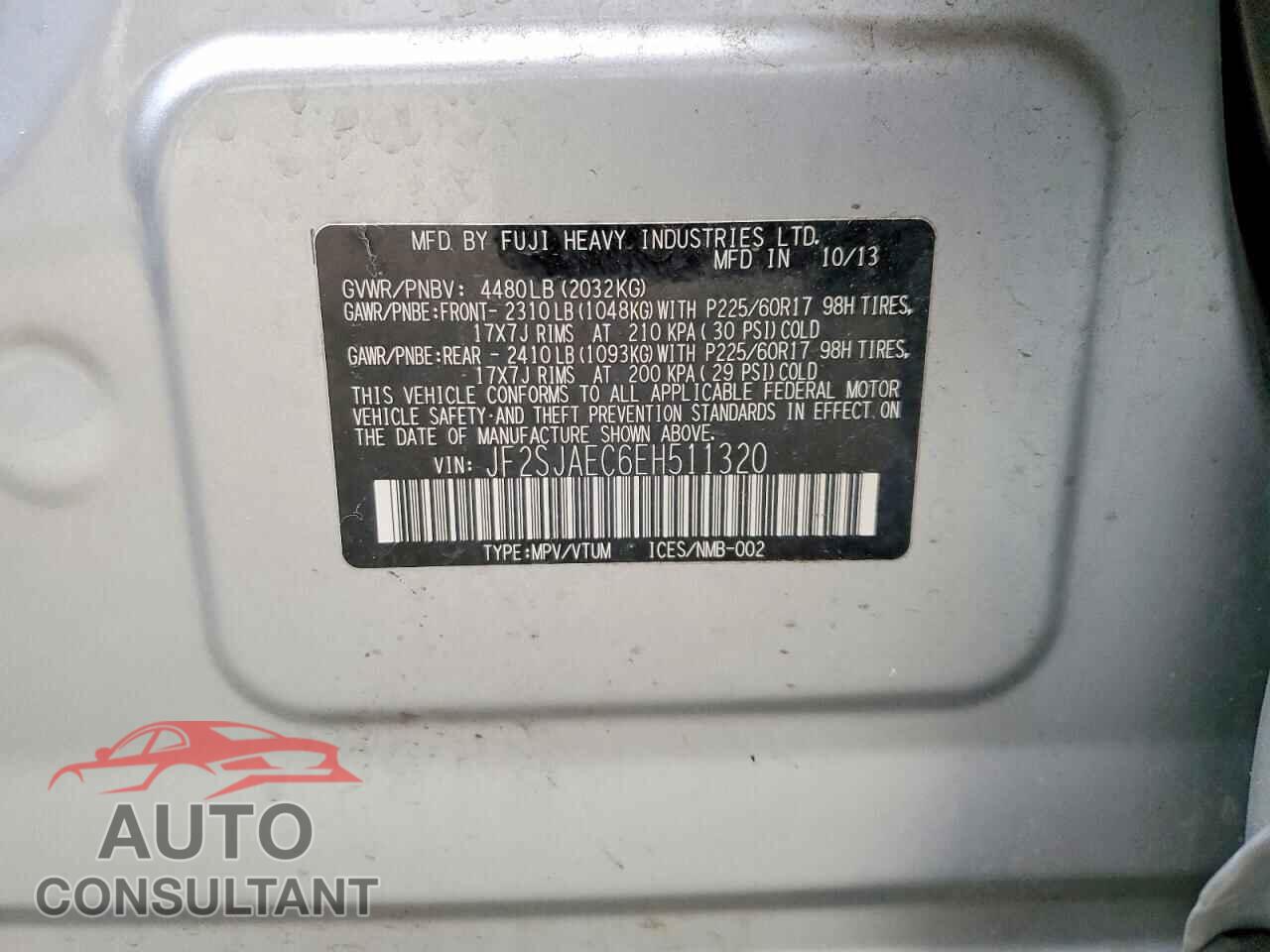SUBARU FORESTER 2 2014 - JF2SJAEC6EH511320