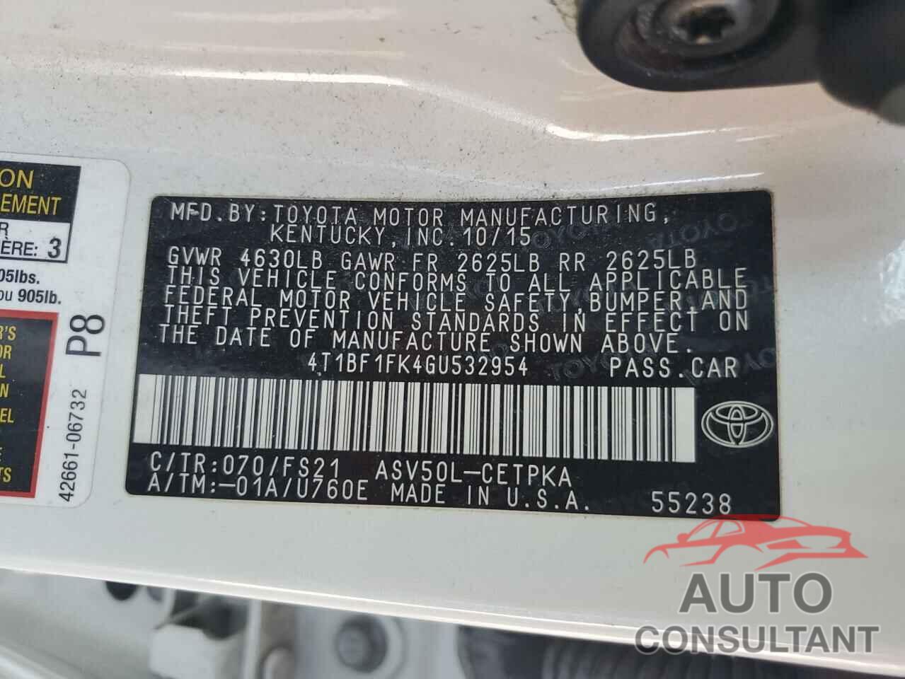 TOYOTA CAMRY 2016 - 4T1BF1FK4GU532954