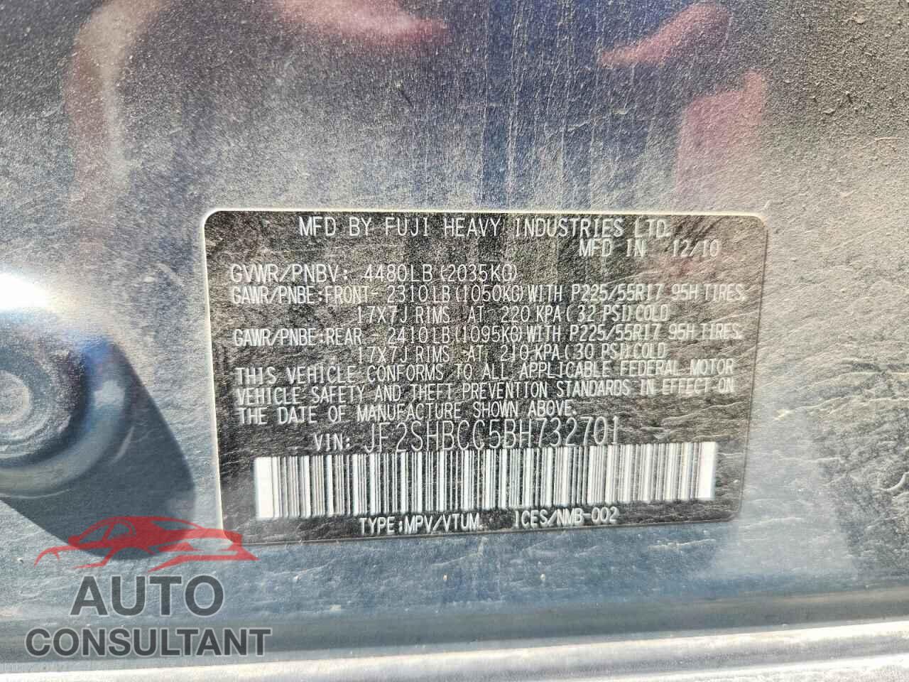 SUBARU FORESTER 2011 - JF2SHBCC5BH732701