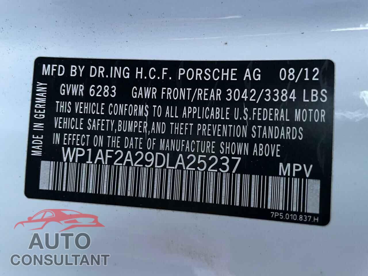 PORSCHE CAYENNE 2013 - WP1AF2A29DLA25237