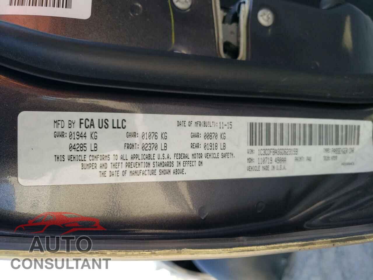 DODGE DART 2016 - 1C3CDFBA3GD623159